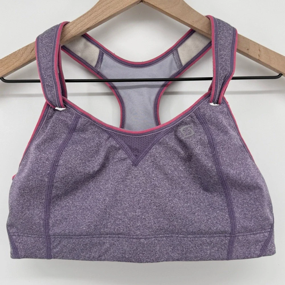 Moving Comfort Rebound Racerback Sports Bra Purple 36C Hook Loop Straps 350037